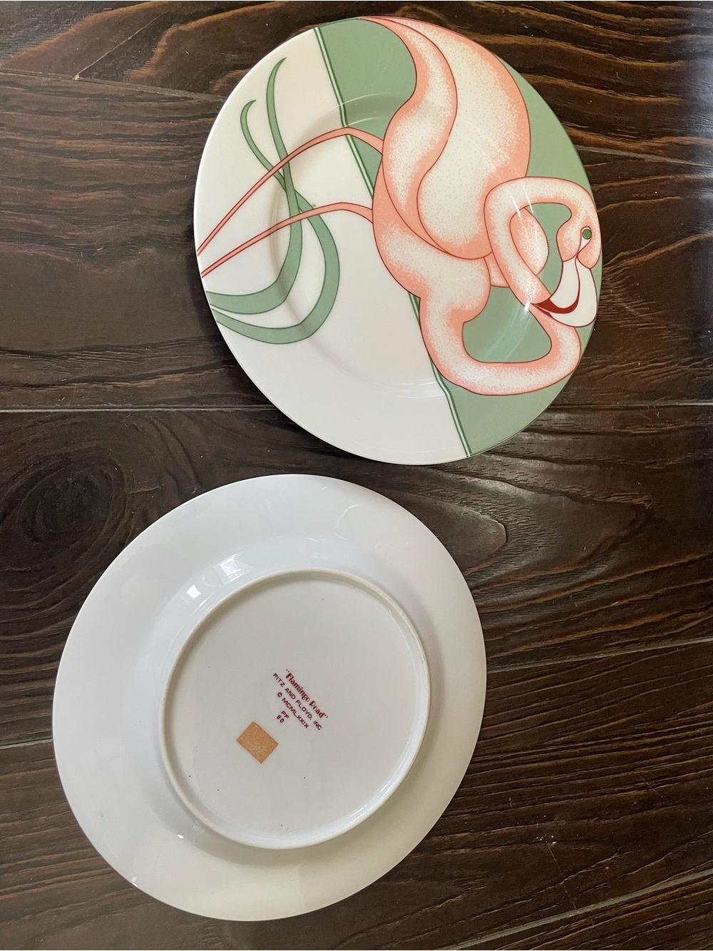 Art Deco Flamingo Decorative Dinner Plate - Coral and Sage (2)